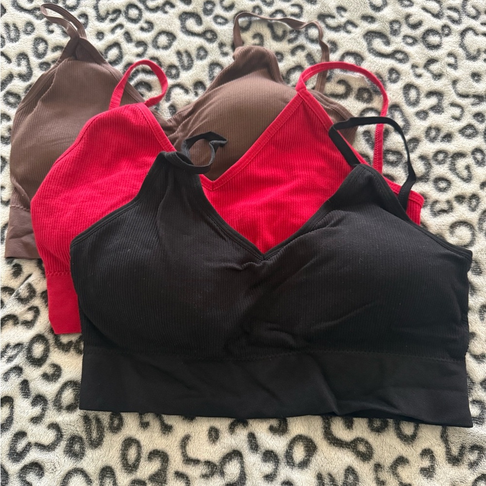 Women's Red, Black and Brown Bralette Set with padding